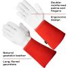 imageNoCry Guantes largos de jardinera de cuero para mujeres y hombres a prueba de espinas para podar cactus rosas y zarzamoras guantes para trabajos de jardinera palmas y dedos reforzados rojo M