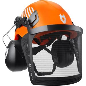 imageNoCry ANSI Z891 Rated Arborist Helmet  Chainsaw Helmet with Face Shield and Ear Muffs  Adjustable Hard Hat with Adaptive Ventilation ImpactResistant Mesh Face Shield for Forestry with Side GuardsOrange