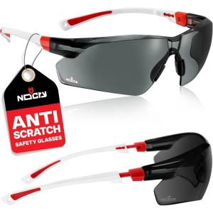 imageNoCry AntiFog Safety Sunglasses for Men with Scratch Resistant Lenses  Tinted Safety Glasses for Construction with 100 UV Protection  ANSI Z871 Work Sunglasses with Adjustable Temples ampamp Nose PadWhite  Red