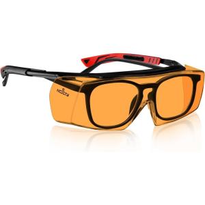 imageNoCry Blue Light Blocking Safety Glasses Over Eyeglasses with 100 UV Protection  UV Light Protection with AntiFog ampamp AntiScratch Lenses ANSI Z871 Certified  Adjustable Temples with AntiSlip TipOrange Lens Antiblue Light