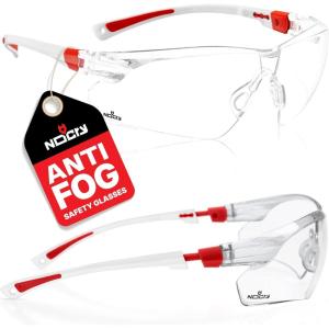 imageNoCry Clear Shooting Glasses for Men with AntiFog and Scratch Resistant Wraparound Lenses  ANSI Z87 Protective Eyewear with Adjustable Temples ampamp Nose Pad  100 UV Eye ProtectionWhite  Red