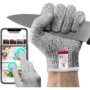 imageNoCry Cut Resistant Gloves Food Grade with 3 Touchscreen Fingers Protective Kitchen Gloves for Cutting Ideal for Fishing Butchering and Wood Carving Gloves Extra LargeXLarge