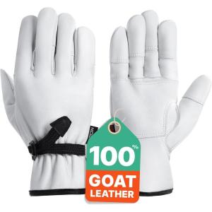 imageNoCry Leather Work Gloves with Reinforced Palms and Fingers and Adjustable Wrists Made with 100 Goat Leather Great Gardening Gloves for Men and Women Tough Enough for Construction Work Too Medium