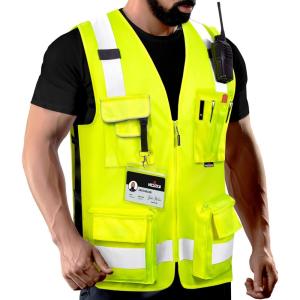 imageNoCry Premium Reflective Safety Vest for Men with HeavyDuty Stitching ampamp Phone Pocket  ANSI Class 2 HighVisibility Neon Workwear with Multiple Pockets  Ideal for Construction Workers ampamp SurveyorsXXLarge