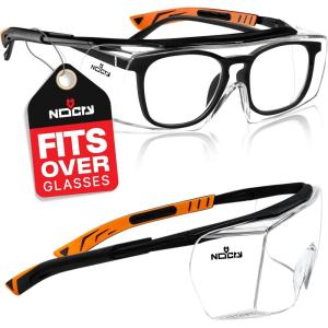 imageNoCry Safety Glasses Over Eyeglasses for Men and Women with Anti Scratch Lenses and Integrated Side Shields  Adjustable Temples with AntiSlip Tips  100 UV Protective Eyewear  ANSI Z87 CertifiedBlack  Orange