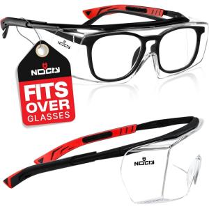 imageNoCry Safety Glasses Over Eyeglasses for Men and Women with Anti Scratch Lenses and Integrated Side Shields  Adjustable Temples with AntiSlip Tips  100 UV Protective Eyewear  ANSI Z87 CertifiedBlack  Red