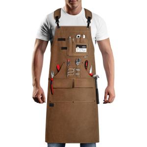 imageNoCry Woodworking Apron for Men  Reinforced Pockets with Metal Rivets Magnetic Holder ampamp Leather Tool Loops  Shop Aprons for Men with CrossBack Straps NonSlip Shoulder Pads ampamp QuickRelease BuckleBrown
