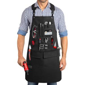 imageNoCry Woodworking Apron for Men  Reinforced Pockets with Metal Rivets Magnetic Holder ampamp Leather Tool Loops  Shop Aprons for Men with CrossBack Straps NonSlip Shoulder Pads ampamp QuickRelease BuckleBlack