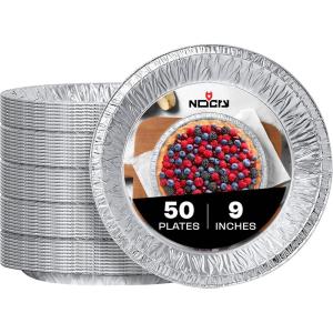 imageNoCry Premium Disposable Pie Pans 50 Pack  9 Inch Foil Aluminum Tins with Full Curl Lip for Baking Delicious Tarts or Crispy Pastry Crusts  Lightweight Yet Sturdy  Even Heat Distribution9 inch