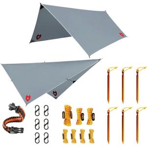 imageRain Fly 12x10 Lightweight Survival Camping Tarp 100 Waterproof Makes a Great Backpacking Tarp or Hammock Shelter Comes in Multiple Colors Survival Bracelet Included ODGreen10x10 Grey