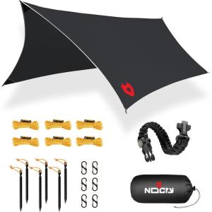 imageRain Fly 12x10 Lightweight Survival Camping Tarp 100 Waterproof Makes a Great Backpacking Tarp or Hammock Shelter Comes in Multiple Colors Survival Bracelet Included ODGreen12x10 Black