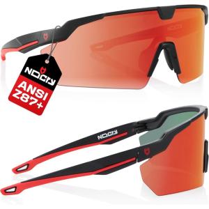 imageNoCry ANSI Z87 Sunglasses For Men or Women with AntiScratch and 100 UV Protection  High Contrast Lens Tinted Safety Glasses for Men  Perfect Z87 Safety Glasses or Safety SunglassesBlack  Red Mirrored