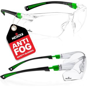 imageNoCry Safety Glasses with Clear Anti Fog Scratch Resistant WrapAround Lenses and NoSlip Grips UV Protection Adjustable Black ampamp Green Frames 10 packBlack  Green