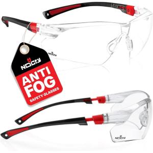 imageNoCry Safety Glasses with Clear Anti Fog Scratch Resistant WrapAround Lenses and NoSlip Grips UV Protection Adjustable Black ampamp Green Frames 10 packBlack  Red