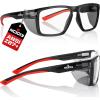 imageNoCry ANSI Z871 Clear Safety Glasses with Side Shields  Durable Anti Fog amp Scratch Resistant Eye Protection Glasses or Men amp Women  ANSI Z87 Rated Protective Eyewear with 100 UV Shielding for WorkBlack  Red