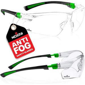 imageNoCry Safety Glasses with Clear Anti Fog Scratch Resistant WrapAround Lenses and NoSlip Grips UV Protection Adjustable Black amp Black 10 packBlack  Green