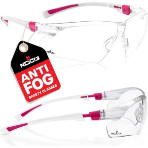 imageNoCry Safety Glasses with Clear Anti Fog Scratch Resistant WrapAround Lenses and NoSlip Grips UV Protection Adjustable Black amp Black 10 packWhite  Pink